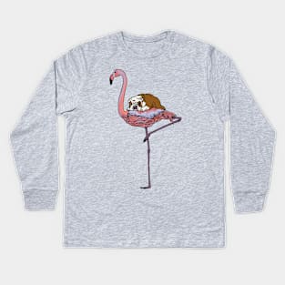 Flamingo and English Bulldog Kids Long Sleeve T-Shirt